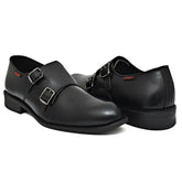 OSTRICHFITR HANDCRAFTED BLACK DOUBLE MONK STRAP FORMAL SHOES LOAFER WITH CAP TOE FOR MEN OF-6528BLK